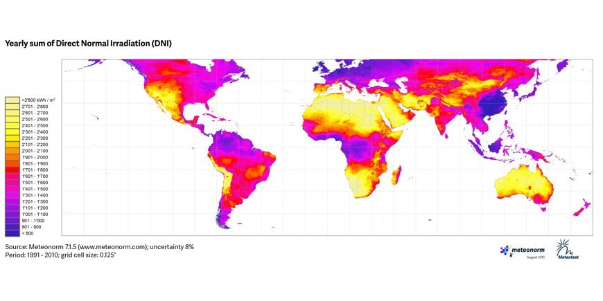 Carte monde Ensoleillement Direct