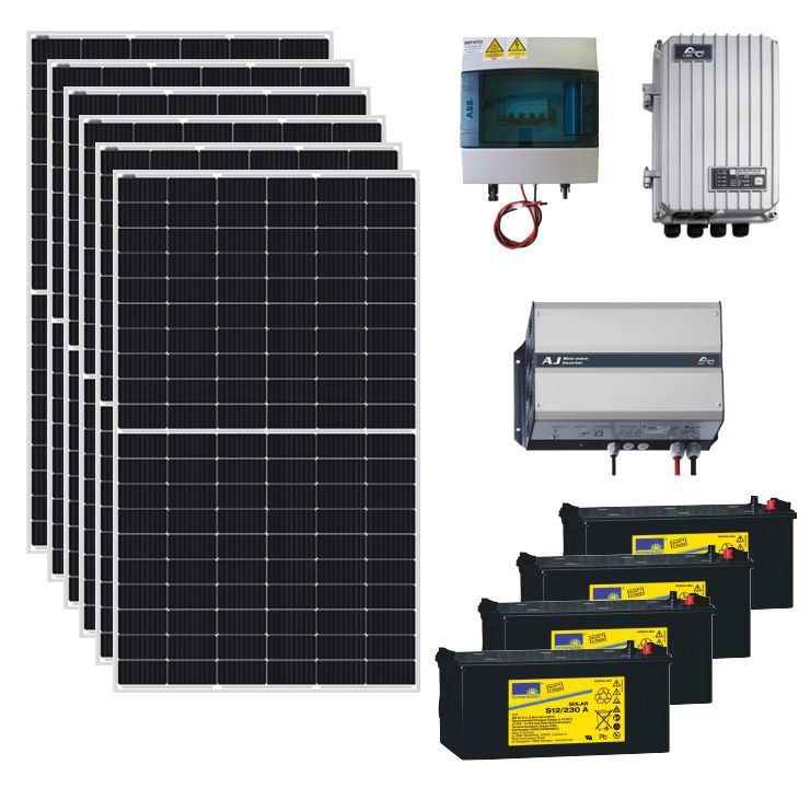 Kit solaire 3200Wc hybride autonome 48v-230v - stockage 9600wh